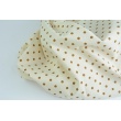100% cotton, brown dots on a natural background