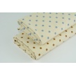 100% cotton, brown dots on a natural background