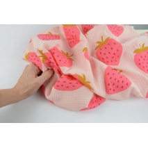 Double gauze, muslin 100% cotton large strawberries on a sweet pink