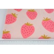 Double gauze, muslin 100% cotton large strawberries on a sweet pink