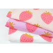 Double gauze, muslin 100% cotton large strawberries on a sweet pink