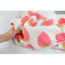 Double gauze, muslin 100% cotton large strawberries on a cream