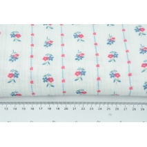 Double gauze 100% cotton blue and fuchsia flowers with stripes