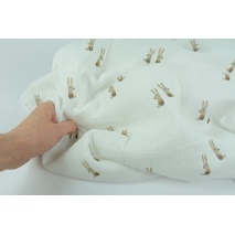 Double gauze 100% cotton beige bunnies on a white background