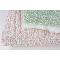 QUILTED fabric, pink meadow on white/meadow on green