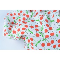 Cotton 100%, cherries and dots on a white background, poplin