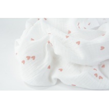 Double gauze, muslin 100% cotton pink hearts on white