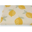 Double gauze, muslin 100% cotton large lemons on a beige background