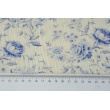 Double gauze 100% cotton blue flowers on a cream background