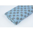 Double gauze 100% cotton, flowers on a dirty blue background