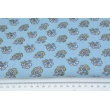 Double gauze 100% cotton, flowers on a dirty blue background