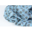 Double gauze 100% cotton, flowers on a dirty blue background
