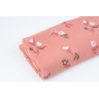 Double gauze 100% cotton, pink and brown flowers on smoky coral