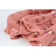 Double gauze 100% cotton, pink and brown flowers on smoky coral