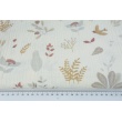 Double gauze 100% cotton, birds and flowers on a vanilla background