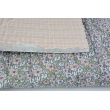 QUILTED fabric, pink flowers on eucalyptus/pink-beige checkered pattern