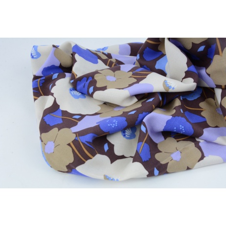 Viscose 100%, beige, cornflower flowers on a chocolate background