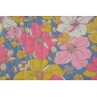 QUILTED fabric, pink flowers on denim/meadow on navy blue