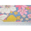 QUILTED fabric, pink flowers on denim/meadow on navy blue