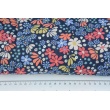 QUILTED fabric, pink flowers on denim/meadow on navy blue