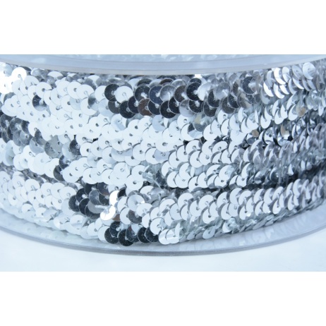 Sequin, elastic ribbon 20mm, silver