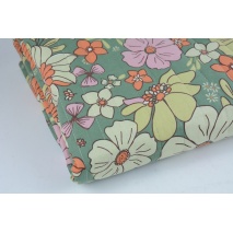 QUILTED fabric, flowers on eucalyptus/meadow on white background