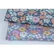 Cotton poplin, blue and pink meadow on purple background