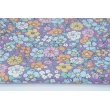 Cotton poplin, blue and pink meadow on purple background