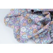 Cotton poplin, blue and pink meadow on purple background