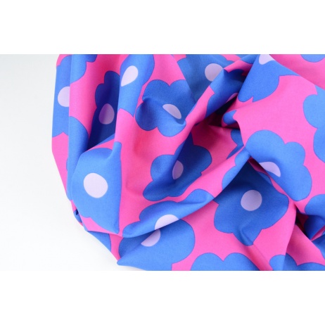 Cotton poplin, big blue flowers on a pink background