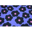 Cotton poplin, big, black flowers on a purple background