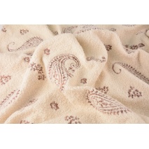 Bouclé, embroidered teardrops on a light beige background