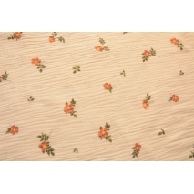 Double gauze 100% cotton brown flowers on a vanilla background II quality