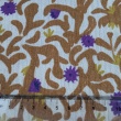 Double gauze 100% cotton, caramel and purple pattern on a vanilla background