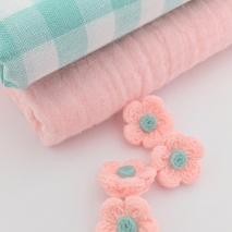 Button flower, imitation crochet, sweet pink