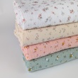 Double gauze 100% cotton, pink, grey flowers on a white background