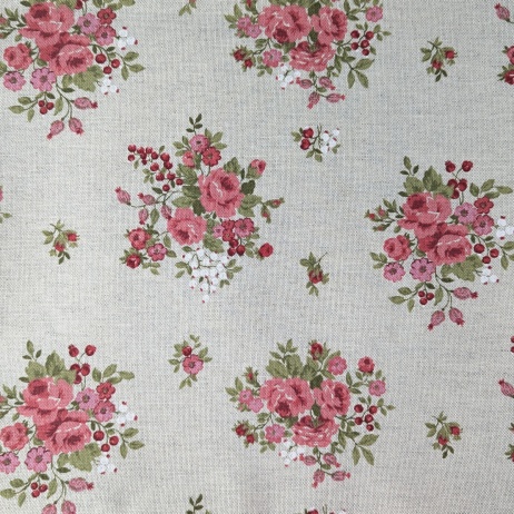 Decorative fabric with red bouquets, 280 cm wide