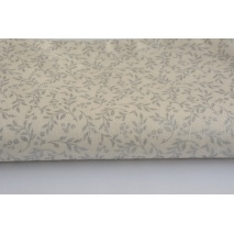 Cotton 100%, poplin with silver leaves on a cream background