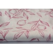 100% cotton, poplin with burgundy lemons on a white background