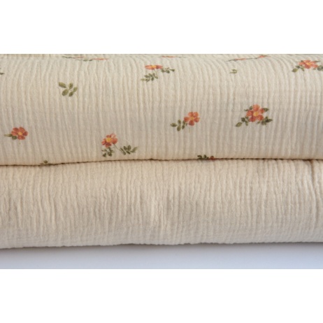 Double gauze 100% cotton brick flowers on a vanilla background  No. 2