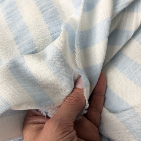 Double gauze cotton muslin, light blue 2 cm stripes
