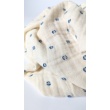 Double gauze cotton muslin, blue dots on cream