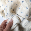 Double gauze cotton muslin, blue dots on cream