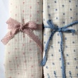 Double gauze cotton muslin, blue dots on cream