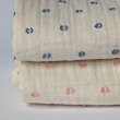 Double gauze cotton muslin, blue dots on cream