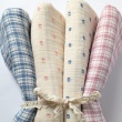 Double gauze cotton muslin, blue dots on cream