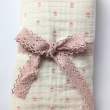 Double gauze cotton muslin, pink dots on cream