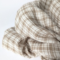 Double gauze cotton muslin, beige check pattern