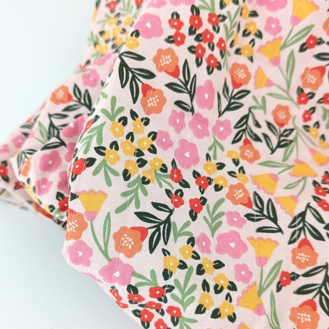 Quilted Cotton Fabric – Floral on Pink / Colorful Plaid