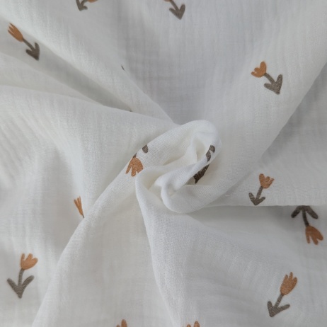 Cotton muslin, Caramel tulips on a cream background